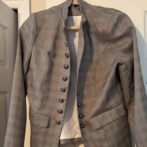 Gray Plaid Button-Up Blazer